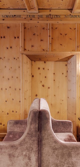 Prepared tables at the "Arvenstube" of the Morosani Hotel in Davos