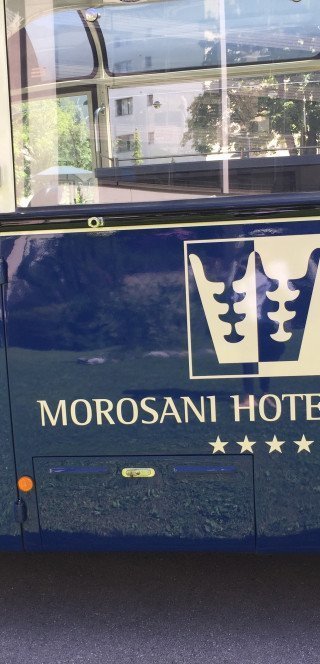 Historic bus of the Morosani Hotel in Davos