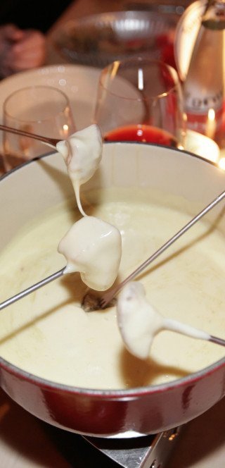 Cheese fondue in the "La Cave" in Davos